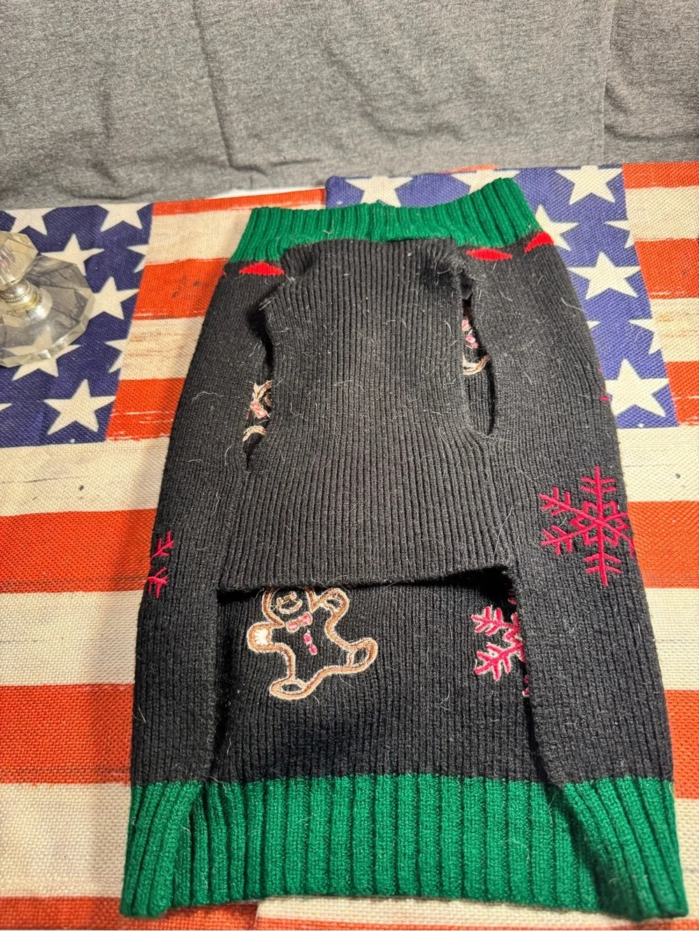 Dog Holiday Sweater - Green & Black Gingerbread Design